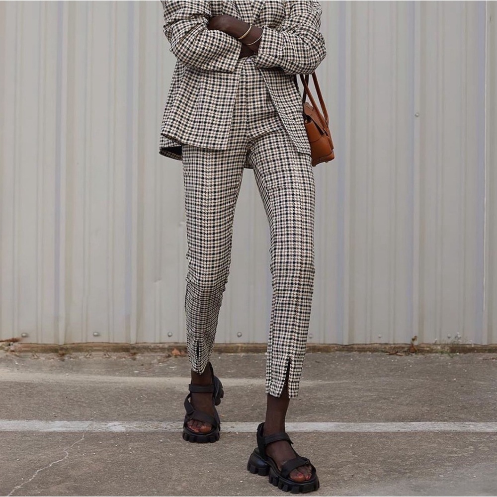 WhoWhatWear: Women’s Plaid High-rise Straight-leg Split-front Trousers/Pants (4)